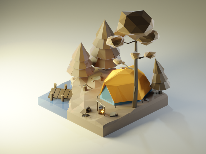 Отдых на озере Low Poly