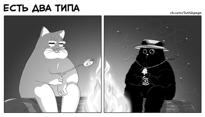 Mosquitoes won't miss sweet buns - My, cat, Comics, Mosquitoes, Forest, Hike, Bonfire