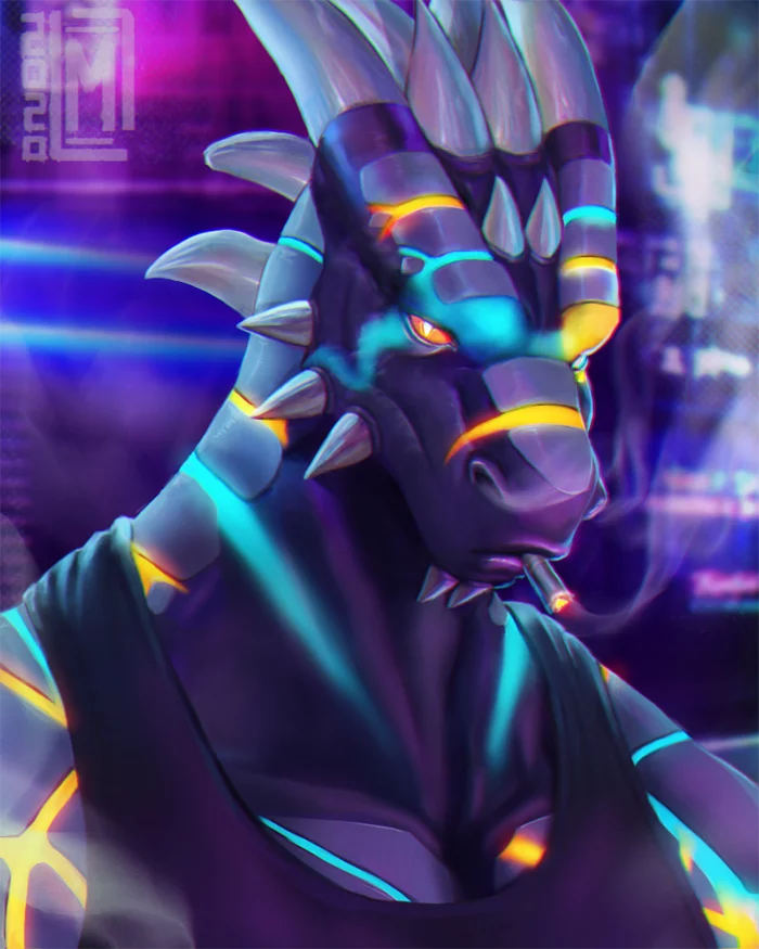 What are you looking at? - Furry, The Dragon, Cyberpunk, Neon, Art