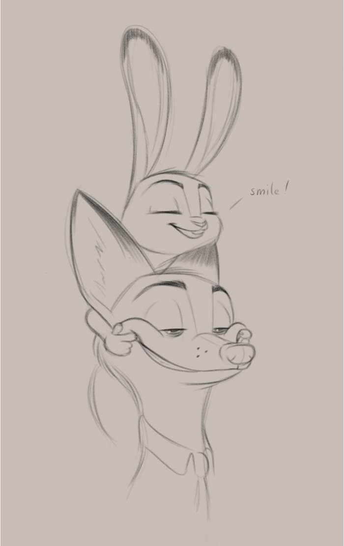 Smile :) - Zootopia, Nick and Judy, Smile, Sketch