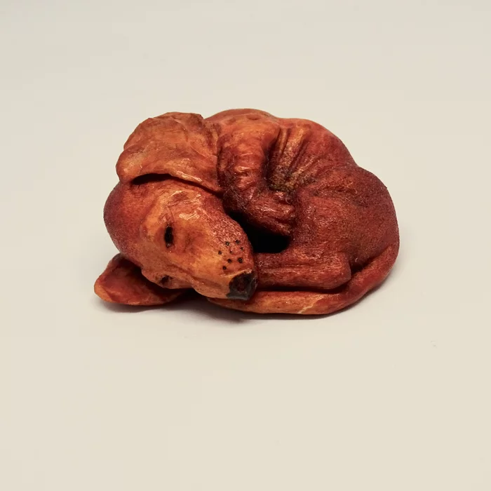 Netsuke #42 Dachshund - My, Netsuke, Bone carving, Thread, Miniature, Needlework without process, Longpost