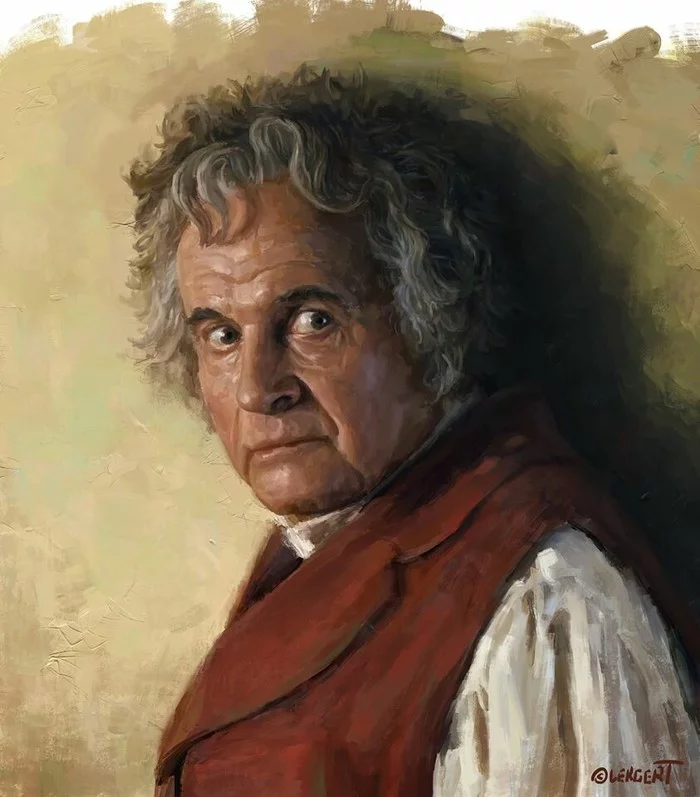 Goodbye, dear Bilbo! (artist: Lerge Lergert) - Bilbo Baggins, The hobbit, Lord of the Rings, Fantasy, Ian Holm, Death, Art, Drawing, Longpost