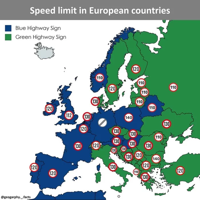 Speed ??limits on motorways in Europe - Transport, Highway, Speed ??mode, Europe