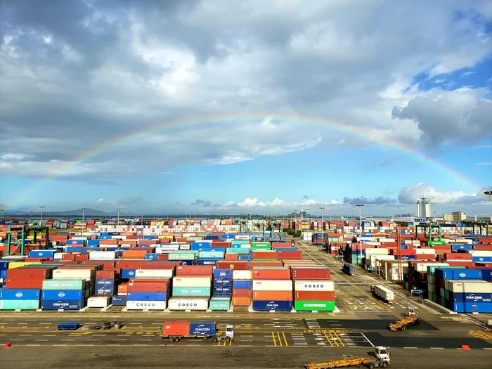 Rainbow and containers - My, Rainbow, Container, Sailors, Mobile photography