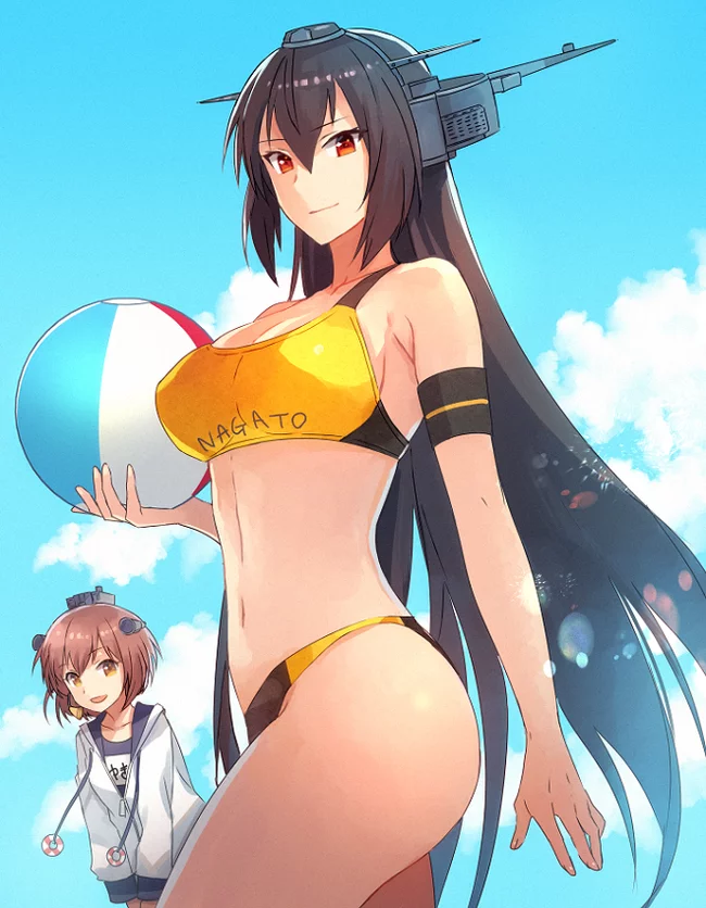 Nagato - Kantai Collection, Nagato, Yukikaze, Аниме, Anime Art, Купальник, Волейбол