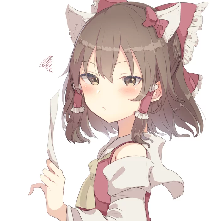 Neko Miko Reimu - Аниме, Anime Art, Touhou, Hakurei Reimu, Aoi annbi