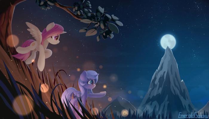 Summer Night My Little Pony, Ponyart, Princess Luna, Princess Celestia, Emeraldgalaxy