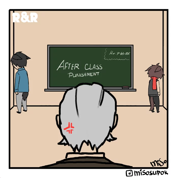 After Class punishment - Моё, Комиксы, Кот, Хуманизация, Аниме, Original Character, Длиннопост