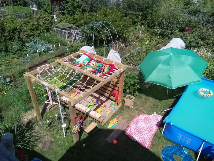 Do-it-yourself children's complex at the dacha - My, Dacha, With your own hands, Parents and children, Sandbox, Longpost, Needlework with process