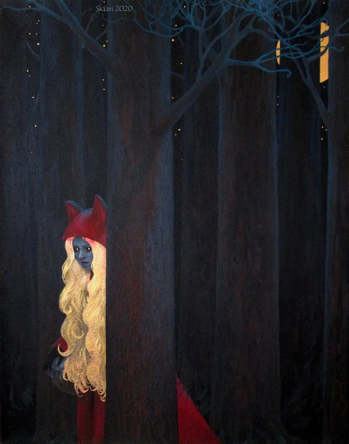 Red Riding Wolf - My, Art, Drawing, Girls, Witches, Painting, Little Red Riding Hood, Dark fantasy, Longpost, Painting