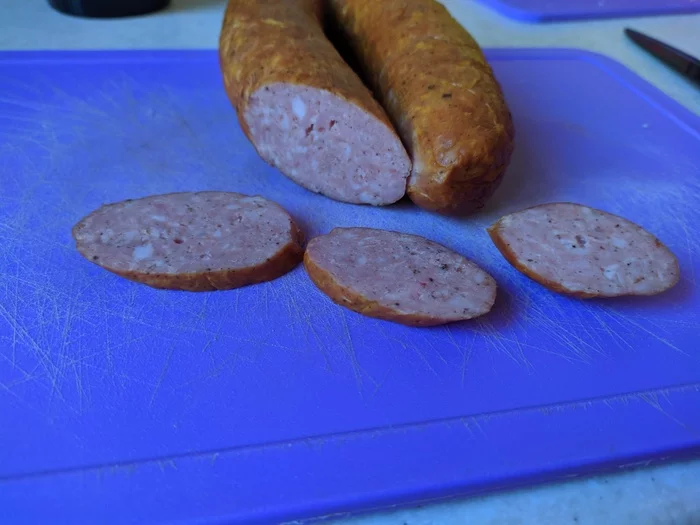 Pork sausage with dried tomatoes - My, Recipe, Sausage, Smoking, Meat, Homemade sausage, Longpost, Cooking