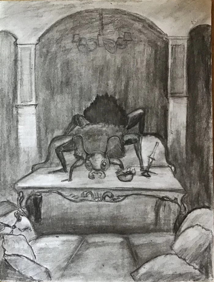 Sleep paralysis - My, Centipede, Drawing, Charcoal drawing, Pen drawing, Black and white, Longpost