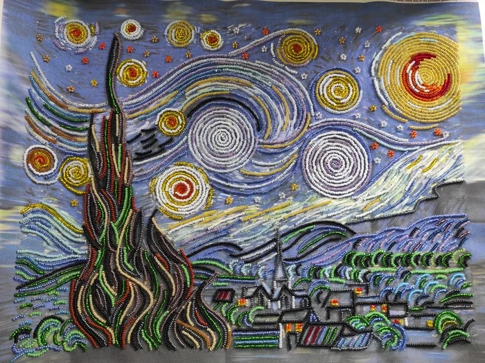 Starry Night by Van Gogh - My, Beadwork, Art Therapy, Needlework without process, Beads