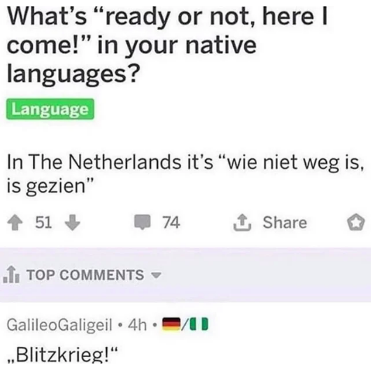 When you love hide and seek - Netherlands, Germany, Hide and seek, Screenshot, Comments, Translation, Humor, Germans, Netherlands (Holland)