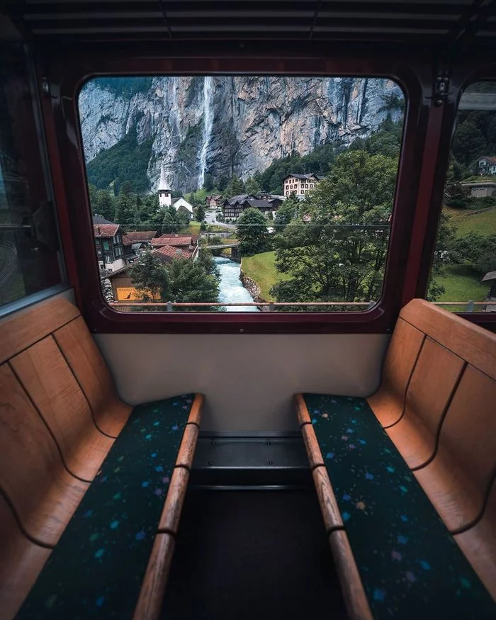 Window to Switzerland - The photo, A train, Switzerland, Europe, The mountains, Landscape, River