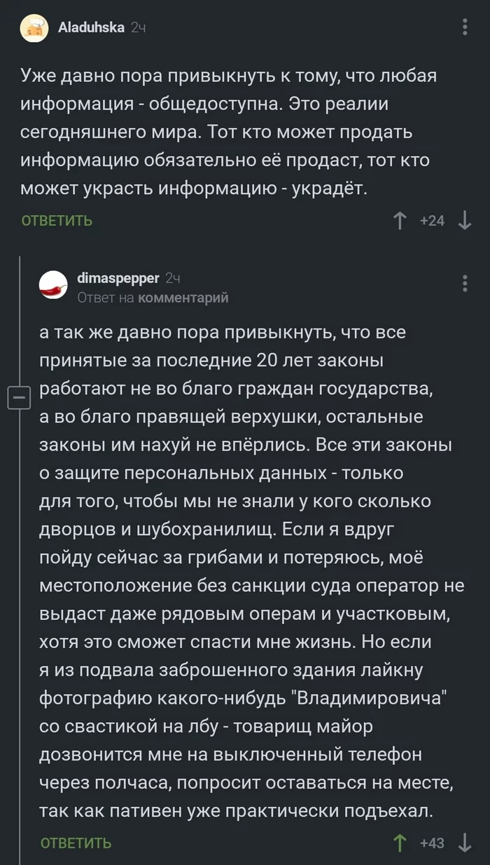 Защита персональных данных - Комментарии, Большой брат, Слежка, Мат, Комментарии на Пикабу, Двойные стандарты, Персональные данные, Закон