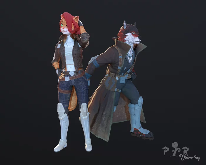 cat and wolf - My, 3D, Autodesk Maya, Marmoset Toolbag, Low poly, Characters (edit), Furry, Longpost
