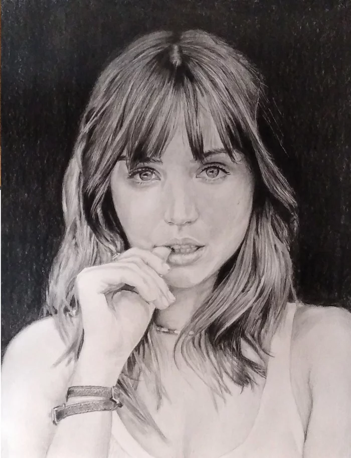 Portraits - My, Portrait by photo, Actors and actresses, Graphics, Pencil drawing, Beautiful girl, Celebrities, Ana de Armas