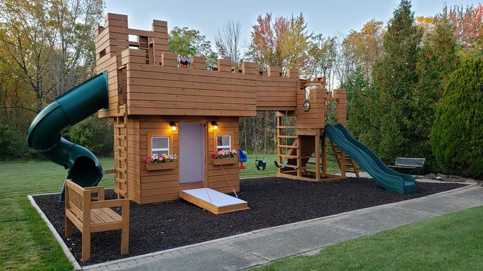 “My daughters wanted a slide, a climbing ladder, a warm playhouse and a castle with a drawbridge. I made them everything at once.” - The photo, Children, Entertainment, Games, House, Cool, Homemade, Reddit