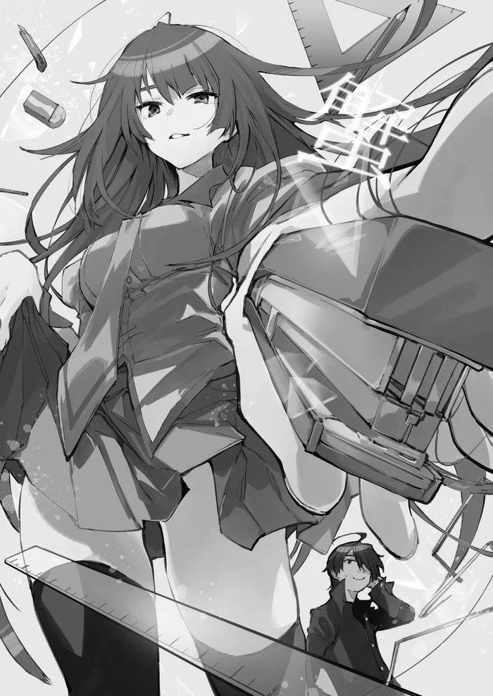 Kani - Anime, Anime art, Monogatari series, Hitagi senjougahara, Araragi koyomi, Monochrome