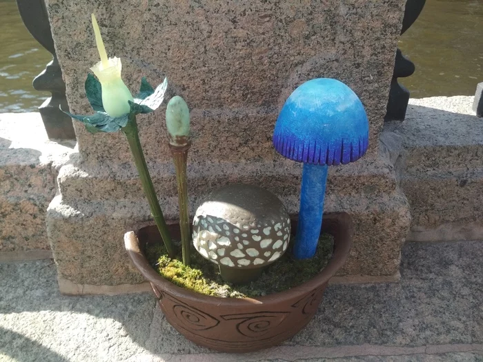 Pot with plants and mushrooms based on Morrowind - My, Props, Mushrooms, Flower bed, Flower pot, Needlework without process, Longpost, The Elder Scrolls III: Morrowind