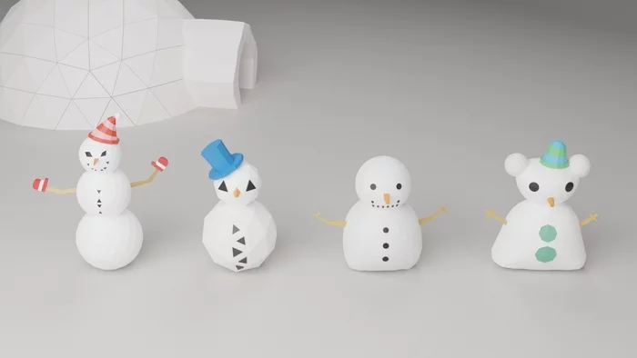 Snowmen (Low poly 3D In Blender) - My, Polygon, Low poly, Blender, Video