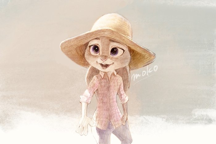 Зайка в пастельных тонах - Зверополис, Judy Hopps, Соломенная шляпа, Monmokamoko, Арт, Speed painting, Видео