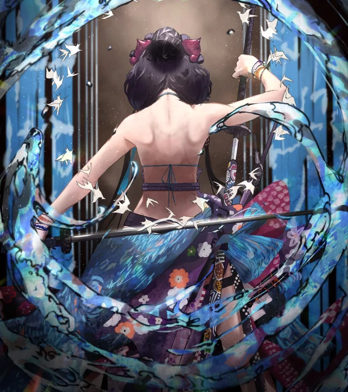 Hokusai - Fate, Fate grand order, Katsushika Hokusai, Anime, Anime art, Back, Swimsuit