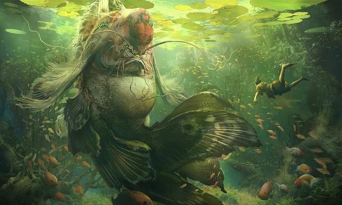 river god - Art, Drawing, A fish, River, Creature, Creatures