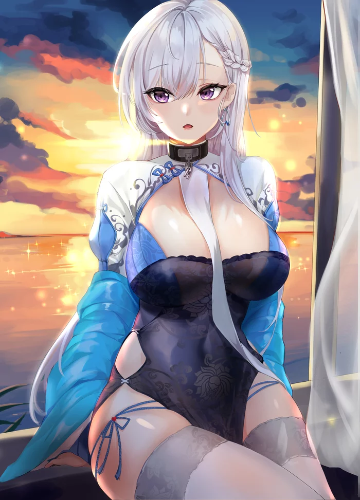 Belfast - Anime, Anime art, Azur lane, Belfast, Breast