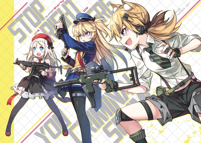 Stand still! Paws up! - Anime, Anime art, Girls frontline, Pixiv, IDW, Hk mp5, Super shorty