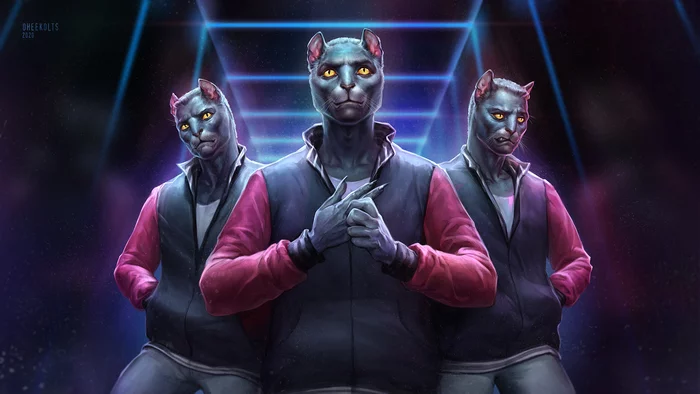 Three cats walk into a bar... - My, Artist, Oheekolts, Digital drawing, Fan art, Lone Digger, Creation, Art, Clip, cat, Caravan palace