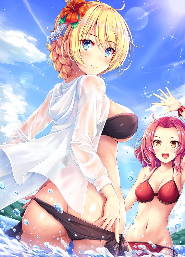 Darjeeling and Rosehip - NSFW, Girls und panzer, Darjeeling, Rosehip, Swimsuit, Bikini, Booty, Anime, Anime art