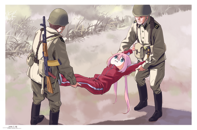 An artist from Tokyo draws crossovers with heroines of the anime Yuru Camp and soldiers of the Soviet Army - Yuru camp, the USSR, Soviet army, Japan, Anime, Anime art, Twitter, Longpost, Chiaki Oogaki, Kagamihara nadeshiko, Shima Rin