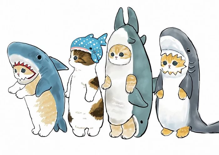 Squad of fur seals - Art, Drawing, cat, Shark, 