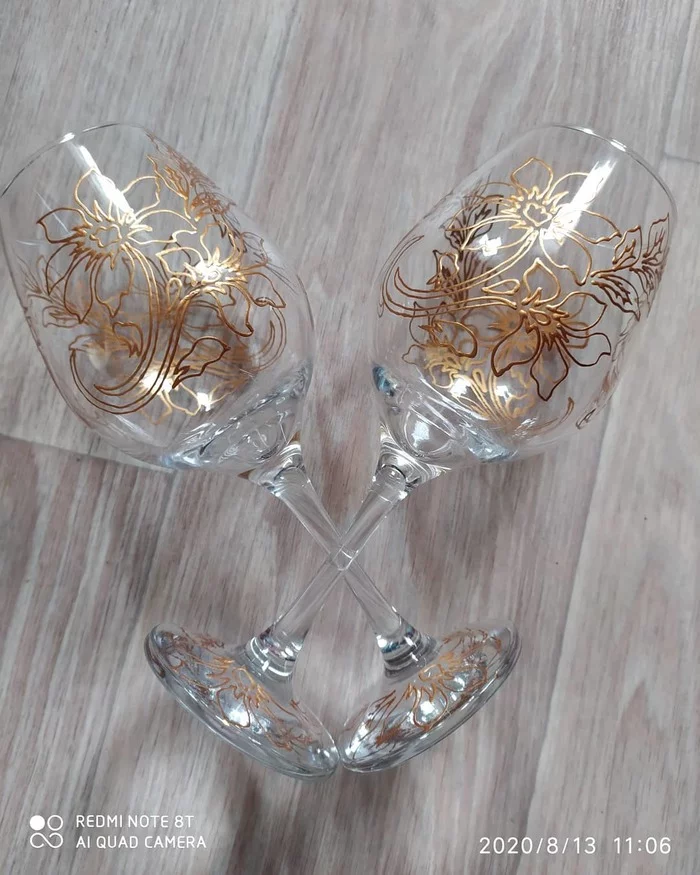 Wine glasses - My, Needlework with process, Painting on glass, Handmade, Video, Longpost