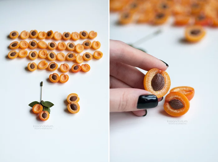 Apricots. Polymer clay; - My, Polymer clay, Handmade, Needlework without process, Apricot, apricot pit, Фрукты, Creation, Longpost