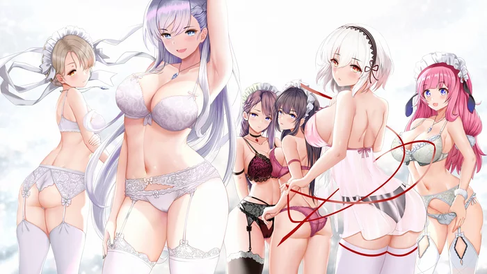 Hot Azur Lane girls - NSFW, Аниме, Anime Art, Azur Lane, Belfast, Sirius, Sheffield, Нижнее белье, Грудь, Попа, Панцу, Чулки