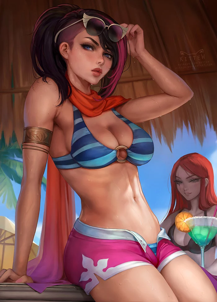 Beach Fiora - League of legends, Fiora, Katarina, Art, Games, Swimsuit, Kittew