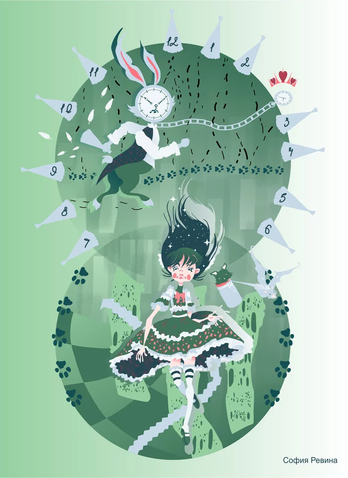 Illustrations ''Alice in Wonderland'' - My, Design, Alice in Wonderland, Illustrations, Diploma, Irkutsk, School, College, College of the Arts, Art education, Protection of the diploma, Kopylova, Longpost