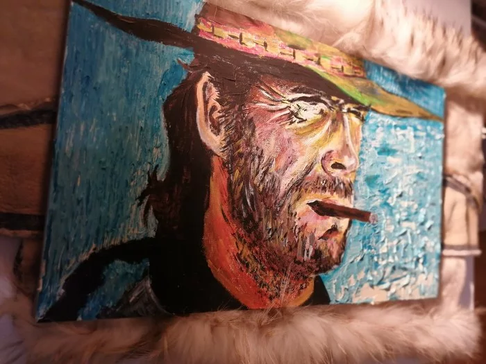 Cowboy, maybe someone will remind someone. Painting, acrylic, canvas - My, Wild West, Cowboys, Western film, Clint Eastwood, Cigar, Painting, Acrylic