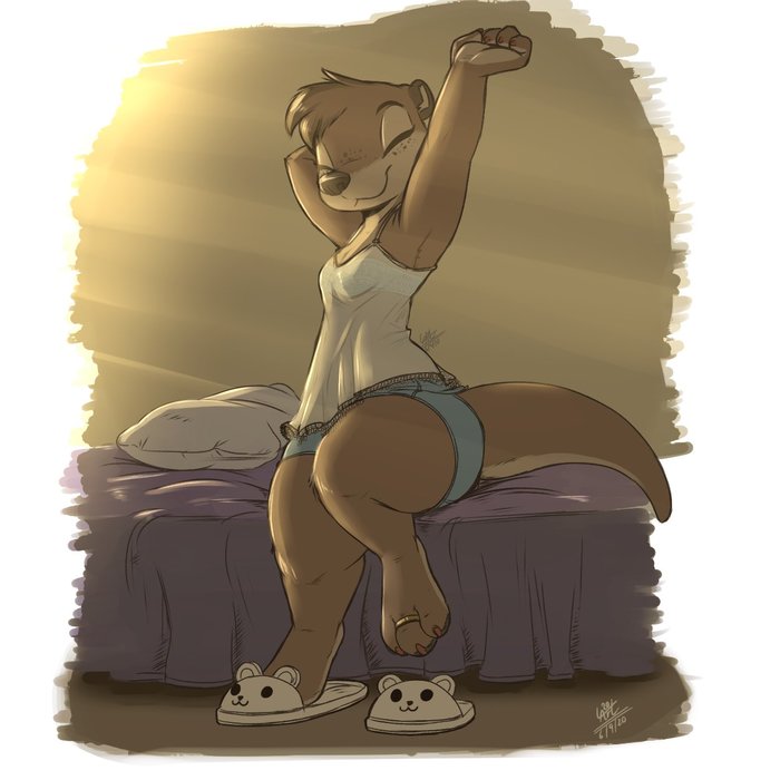 Good morning - Furry, Otter, Morning, Puffs, Bed, Louart, Art, Furry edge