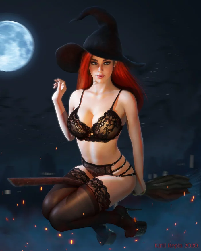 Witch - NSFW, Art, Drawing, Girls, Witches, Underwear, Erotic, Kirill Repin