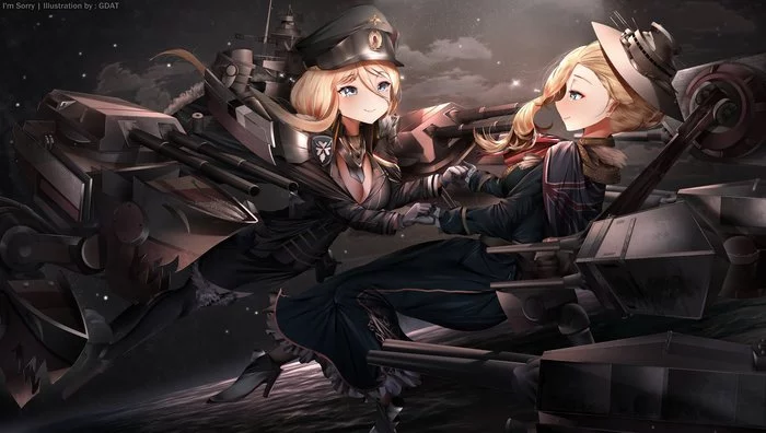 Bismarck and Hood - Bismarck, Hms Hood, Azur Lane, Anime Art, Арт, Девушки