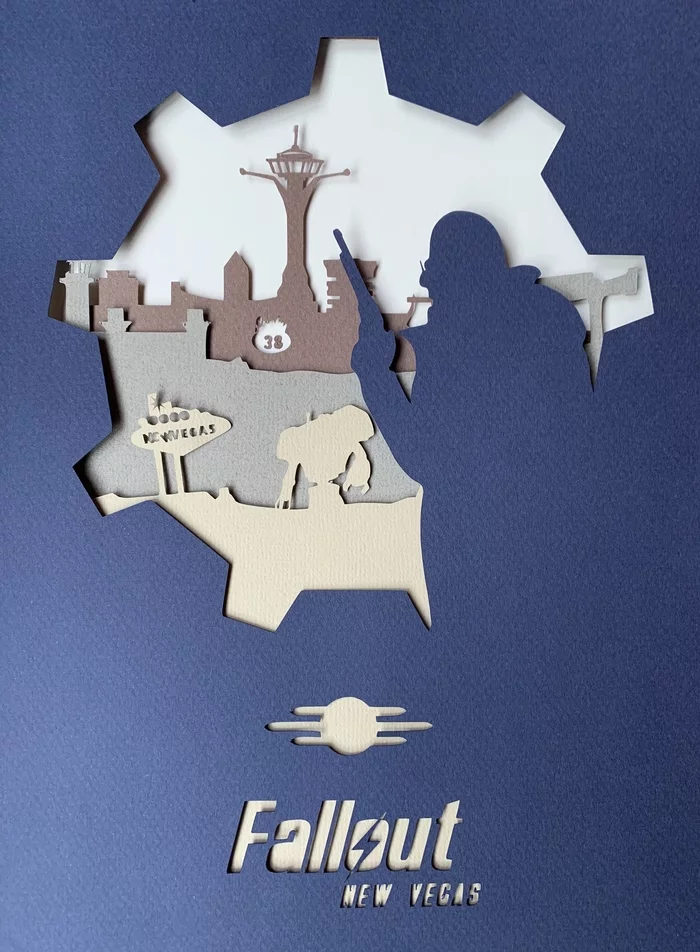 Poster for my favorite game “Fallout: New Vegas” - My, Papercraft, Fallout, Poster, Games, Computer games, Creation, Longpost, Needlework without process