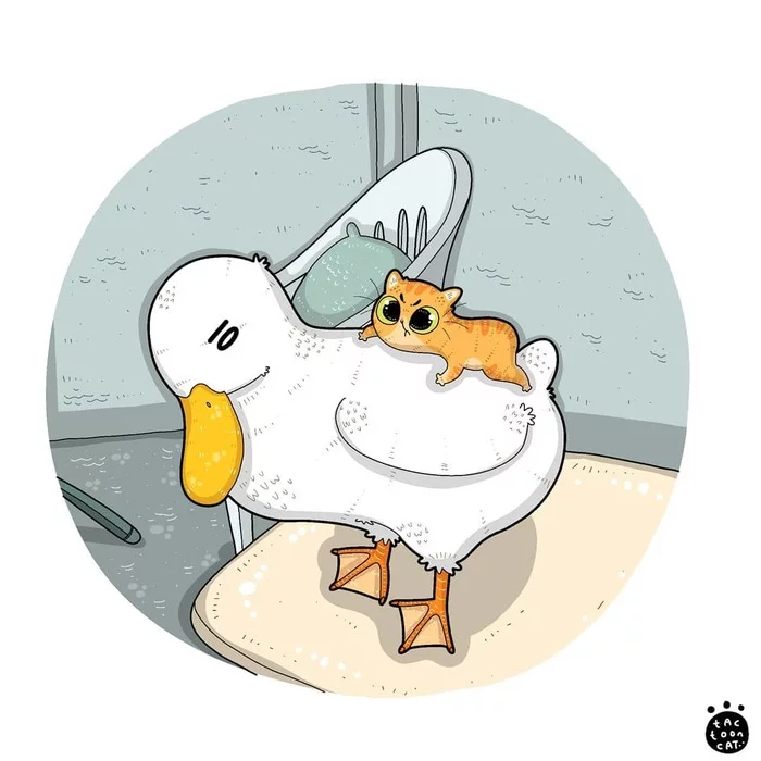 Покатай меня большая черепашка - Кот, Утка, Рисунок, Tactooncat