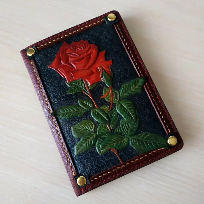 Passport cover, leather embossing - My, Leather, Embossing on leather, Cover, The passport, Longpost, Needlework without process