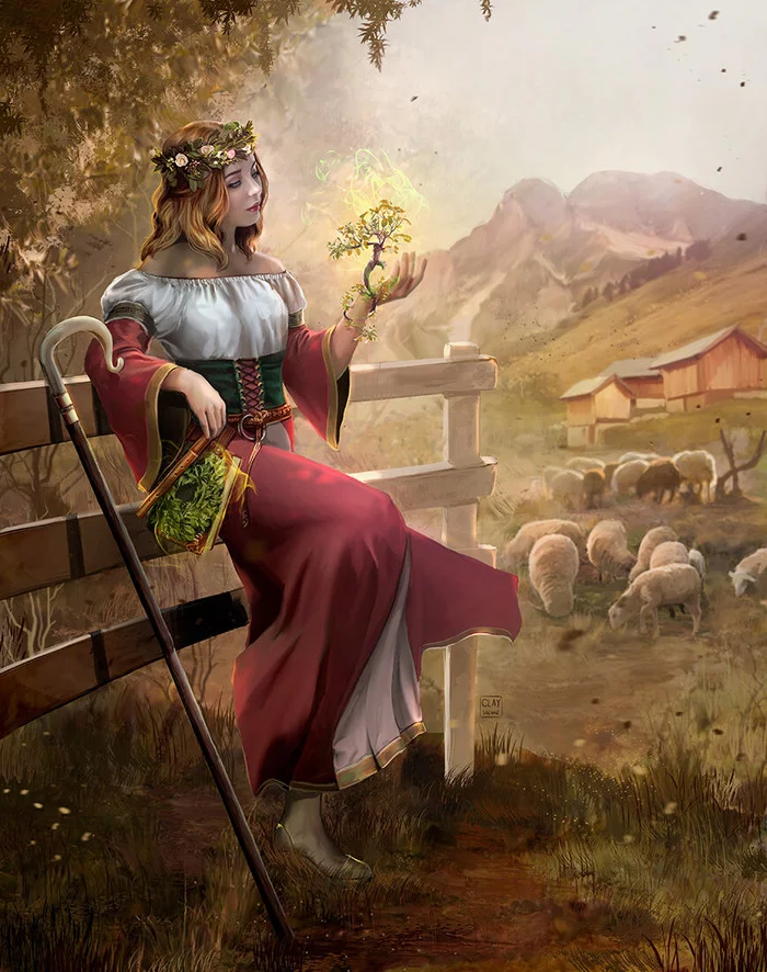 Shepherdess - Art, Girls, Wizards, Sheeps, Clayscence Art, Drawing, Shepherdess