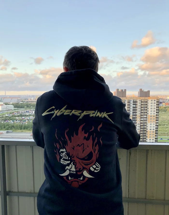 Cyberpunk 2077 sweatshirt customization - My, Cyberpunk 2077, Customization, Painting on fabric, Presents, Longpost