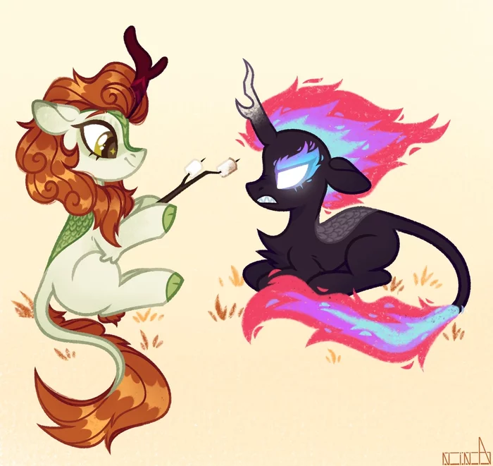 Kirins roast marshmallows - My little pony, Autumn blaze, MLP Kirin, Cinder glow